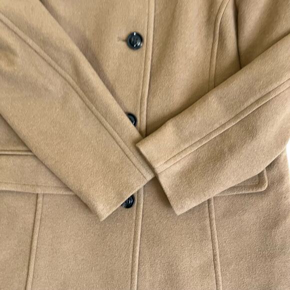 LANDS’ END Womens 16P Camel Wool Blend Mid-Length Peacoat Car Coat - Picture 11 of 16